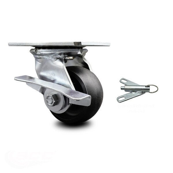 4 Inch Glass Filled Nylon Caster with Roller Bearing and Brake/Swivel Lock SCC